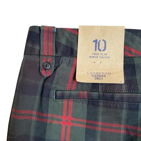 NWT Lands’ End Canvas True Slim Chino Pants Green Plaid Tartan Size 10 - Picture 8 of 12